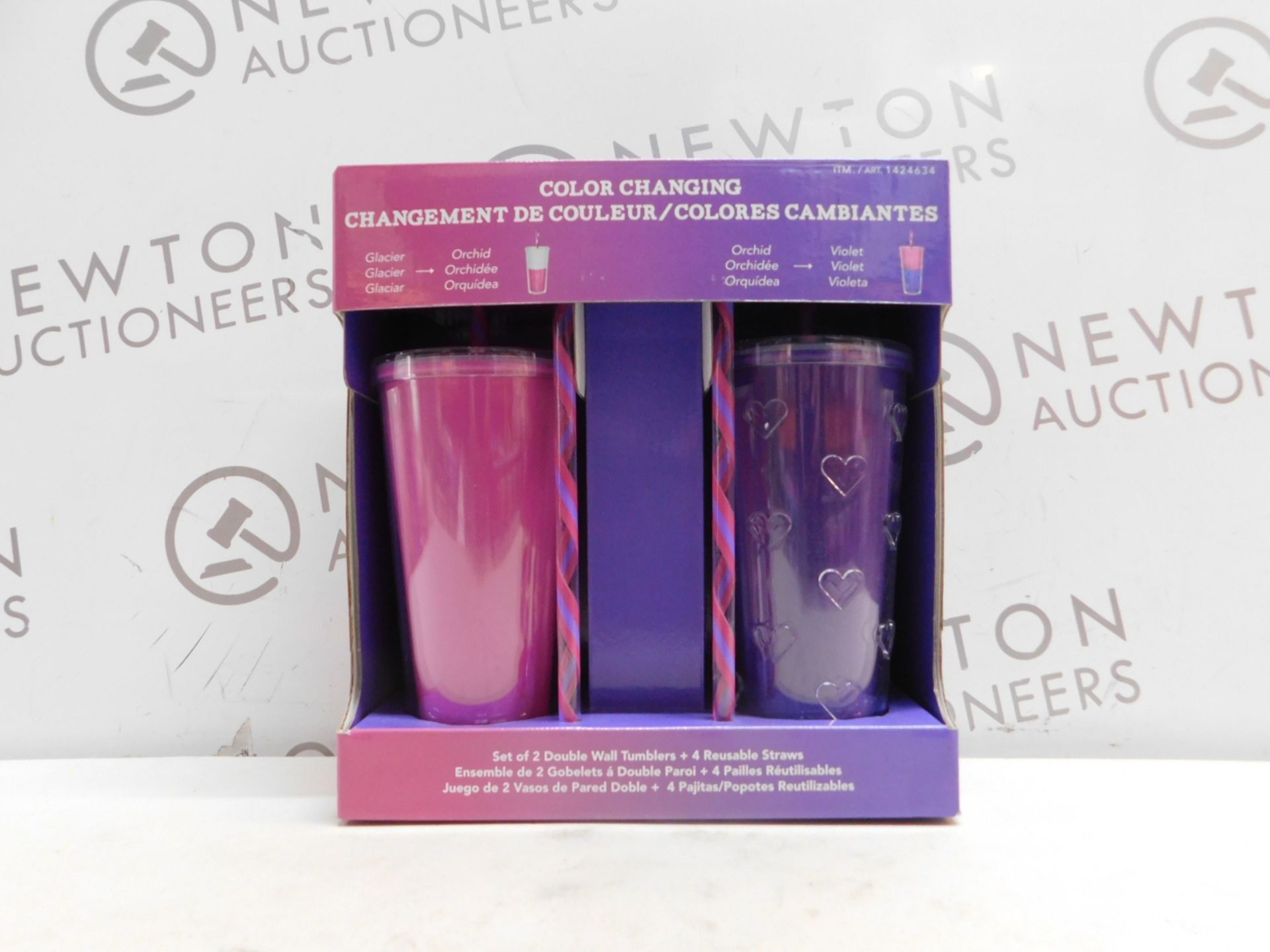 1 BOXED COLOUR CHANGING DOUBLE WALL INSULATED 2 PACK TUMBLERS WITH 4 STRAWS RRP Â£19.99