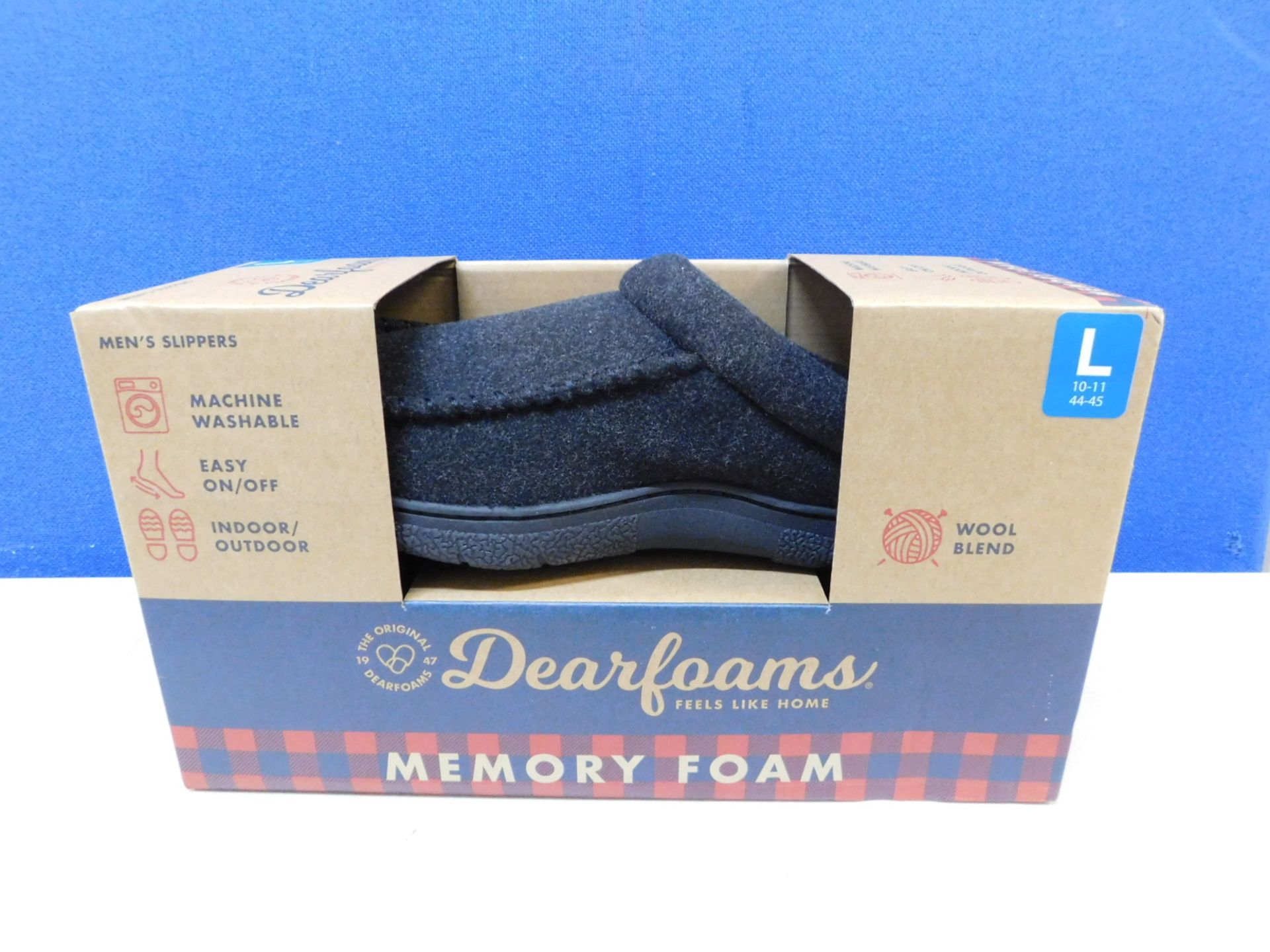 1 BOXED PAIR OF DEARFOAMS MENS SIZE L (10-11) SLIPPERS RRP Â£29.99