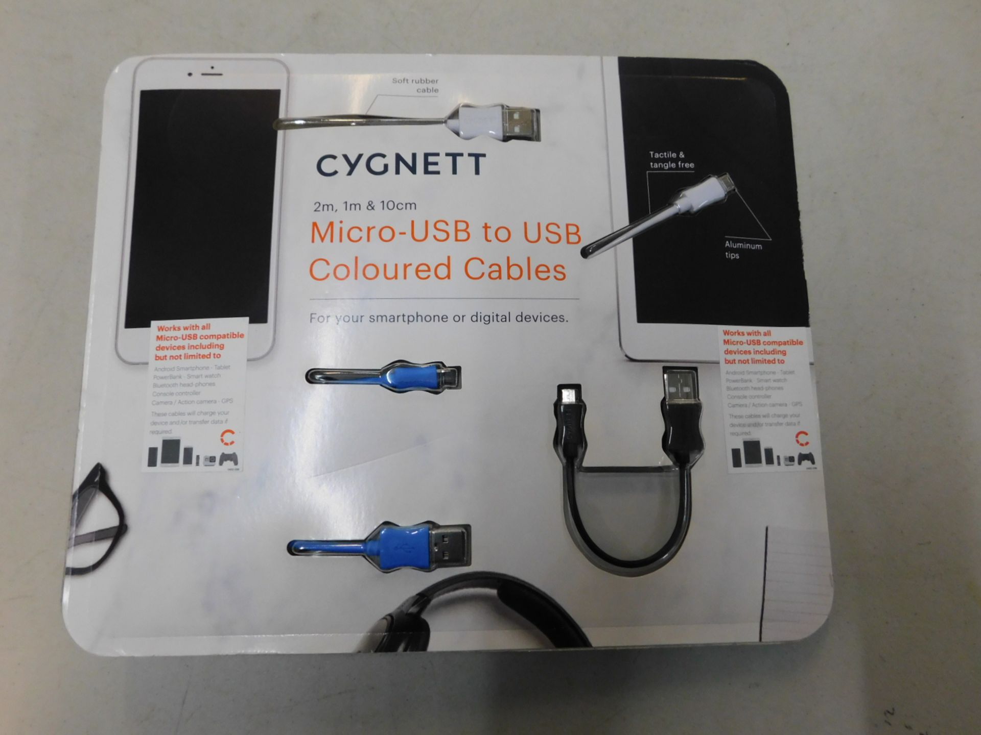 1 BRAND NEW PACK OF 3 CYGNETT MICRO USB TO USB COLOURED CABLES RRP Â£29.99