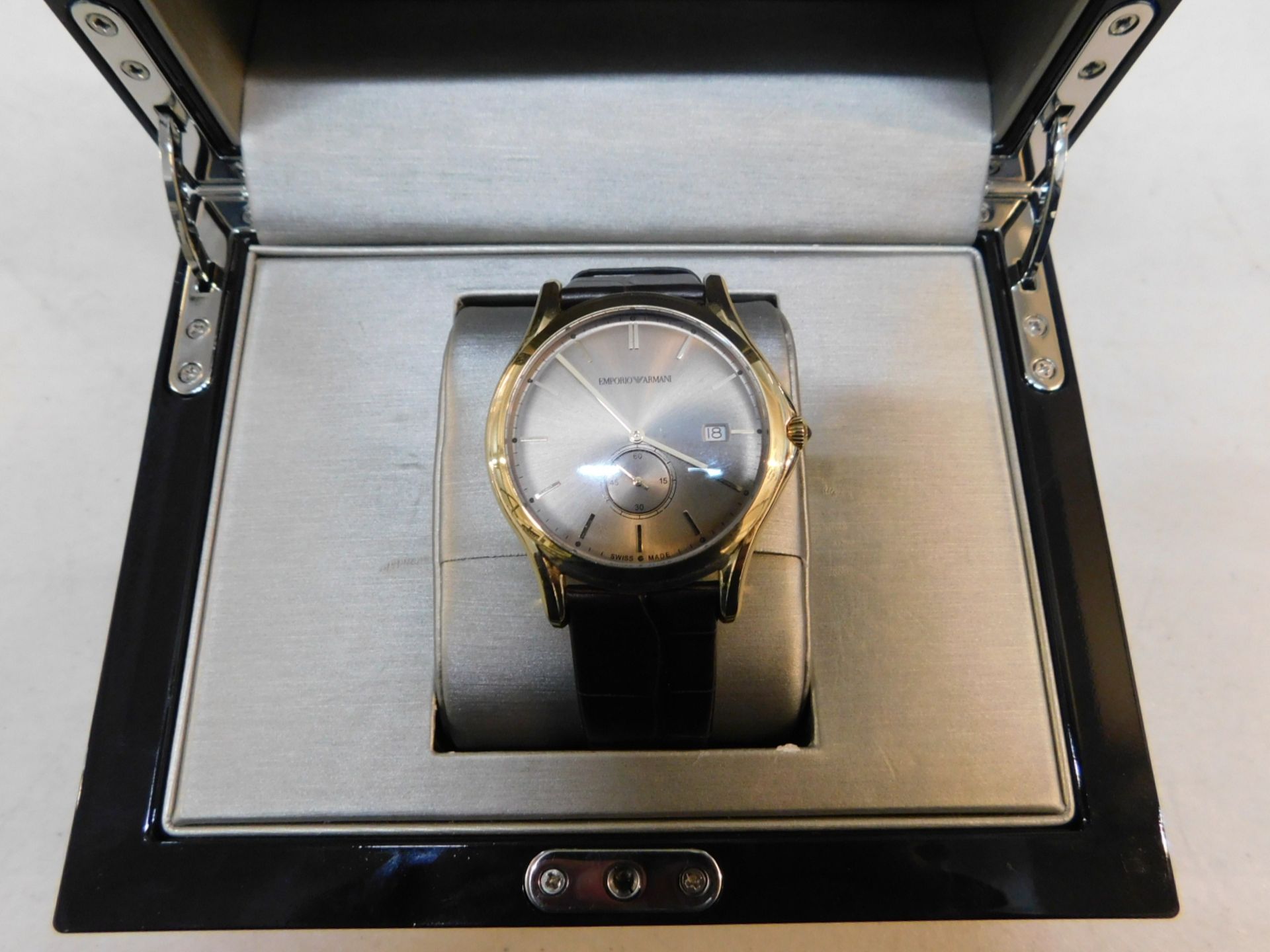 1 BOXED EMPORIO ARMANI SWISS MADE GOLD GENTS WATCH MODEL ARS1004 RRP Â£600