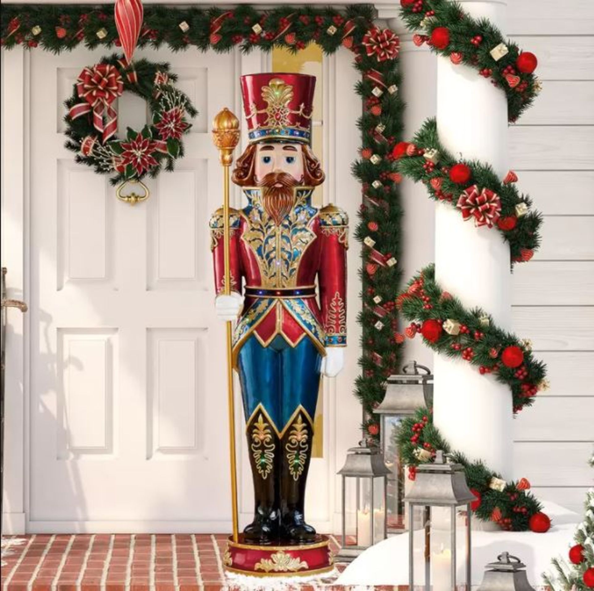 1 BOXED 6FT (1.8M) GRAND RESIN INDOOR / OUTDOOR CHRISTMAS NUTCRACKER WITH 25 LED LIGHTS & SOUNDS RRP