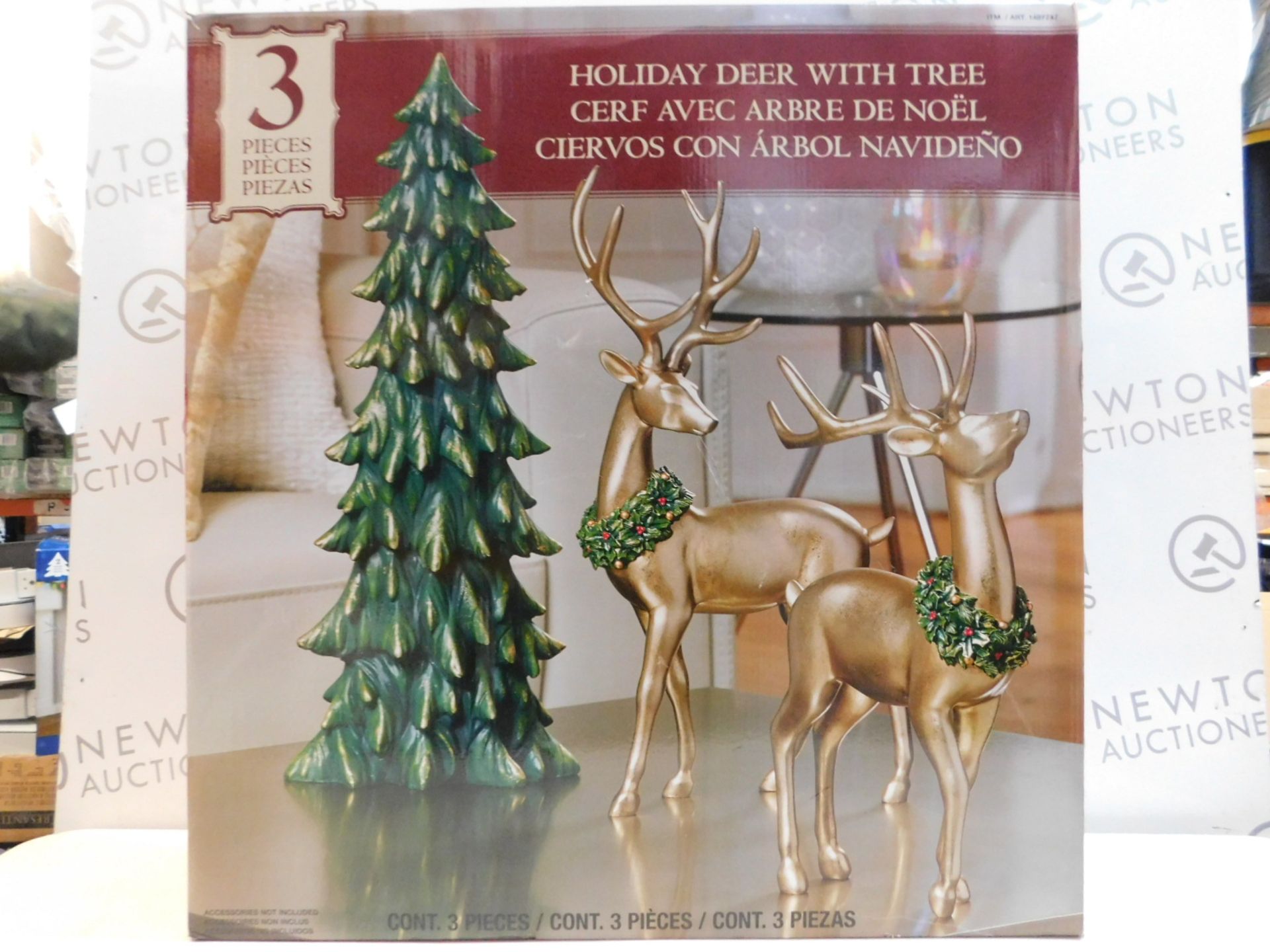 1 BOXED GOLDEN REINDEER SET WITH CHRISTMAS TREE TABLETOP ORNAMENTS RRP Â£59