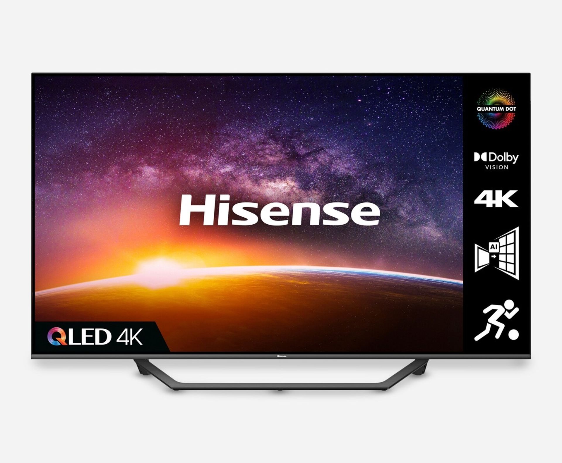 1 BOXED HISENSE 43A7GQTUK 43" SMART 4K ULTRA HD HDR QLED TV WITH ALEXA & GOOGLE ASSISTANT WITH STAND