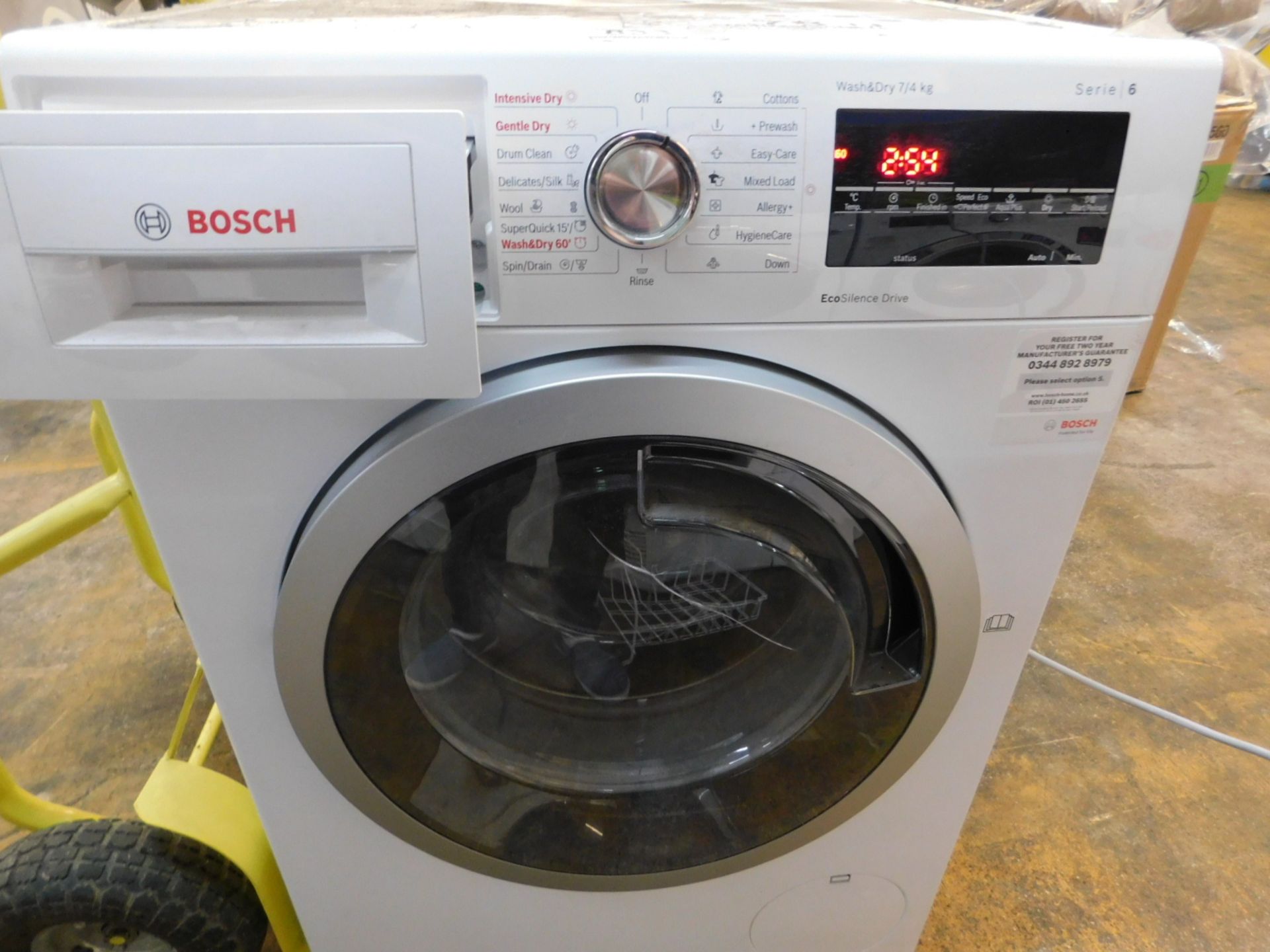 1 BOSCH SERIE 6 WVG30462GB 7 KG WASHER DRYER RRP Â£799 (CRACK ON DOOR COVER)