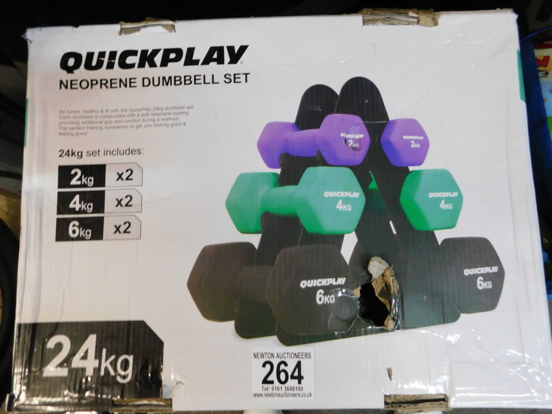 1 BOXED QUICKPLAY Neoprene Dumbbell Set with Rack RRP Â£99 (MISSING 2 DUMBELSS)
