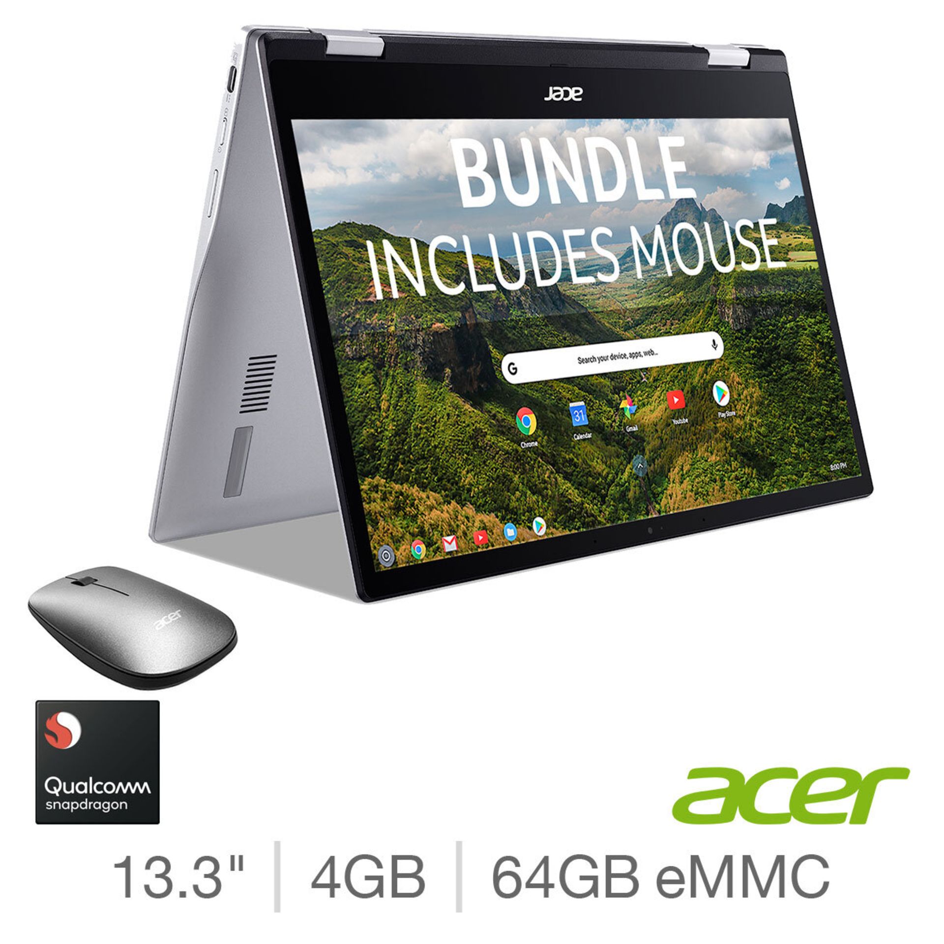 1 BOXED ACER 513, QUALCOMM SNAPDRAGON SC7180, 4GB RAM, 64GB EMMC, 13.3 INCH CONVERTIBLE 2 IN 1