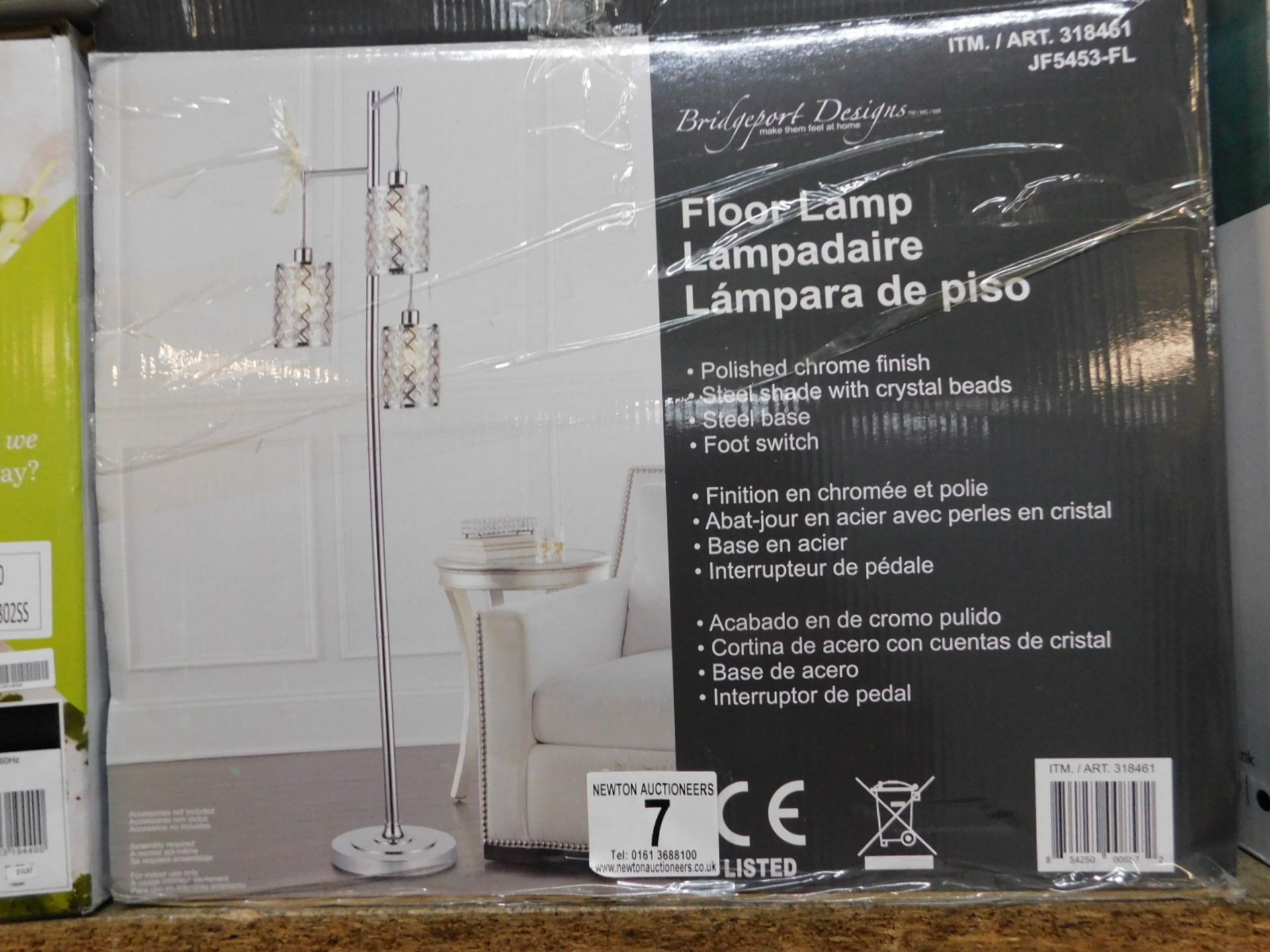 1 BOXED BRIDGEPORT DESIGNS GISELE CRYSTAL 3 ARM FLOOR LAMP RRP Â£129.99