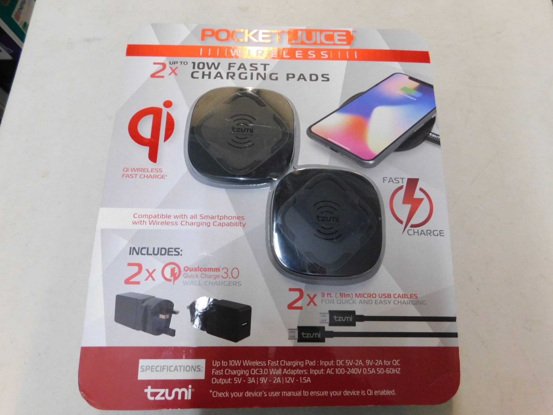 1 PACK OF 2 TZUMI POCKET JUICE 10W WIRELESS CHARGERS RRP Â£49.99