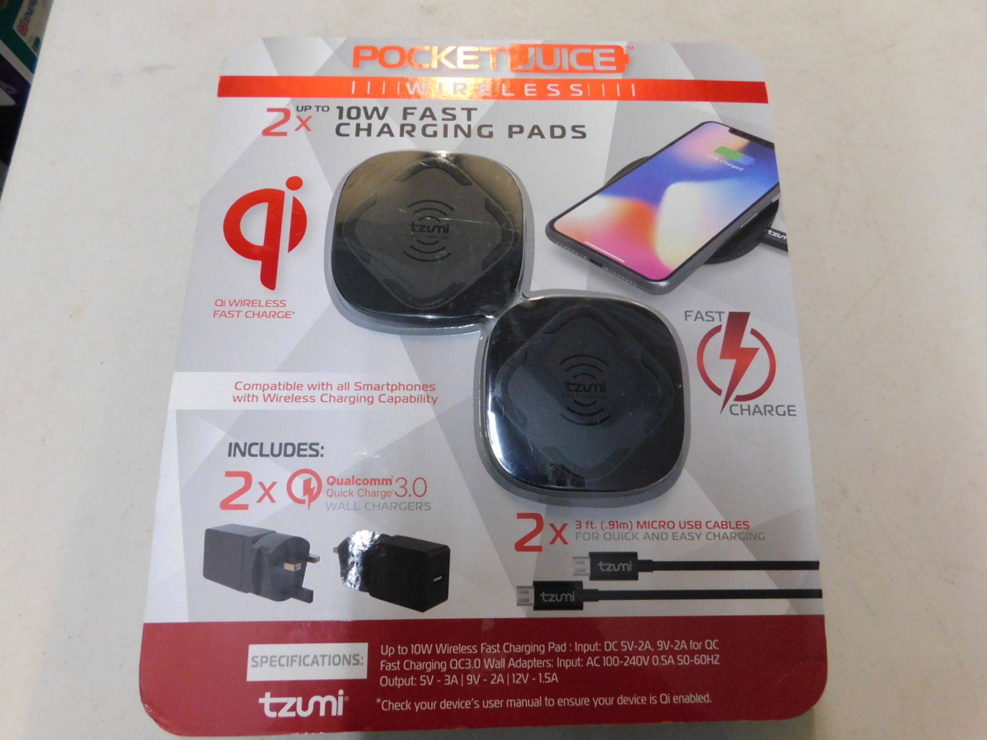 1 PACK OF 2 TZUMI POCKET JUICE 10W WIRELESS CHARGERS RRP Â£49.99