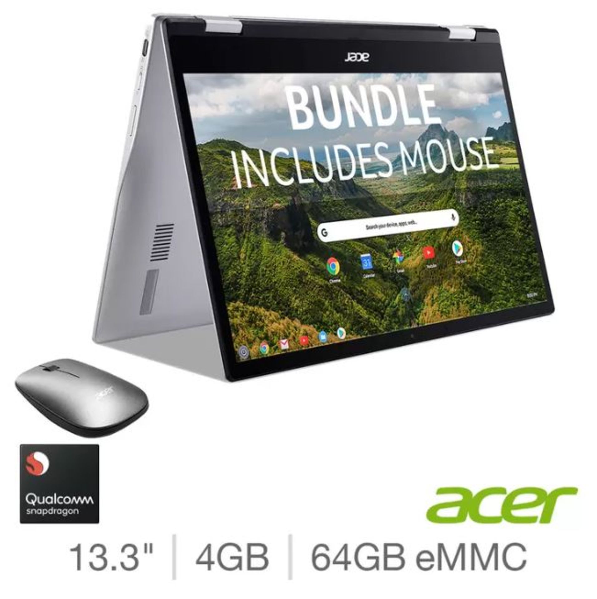 1 BOXED ACER 513, QUALCOMM SNAPDRAGON SC7180, 4GB RAM, 64GB EMMC, 13.3 INCH CONVERTIBLE 2 IN 1