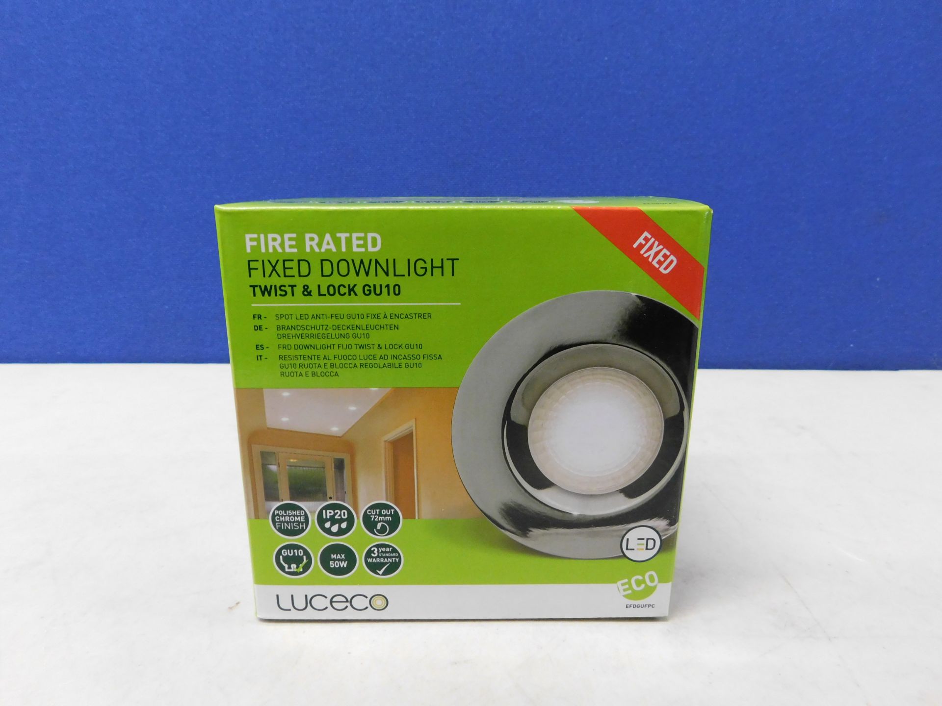 1 BRAND NEW BOXED LUCECO GU10 FIRE RATED FIXED DOWNLIGHT RRP Â£12.99