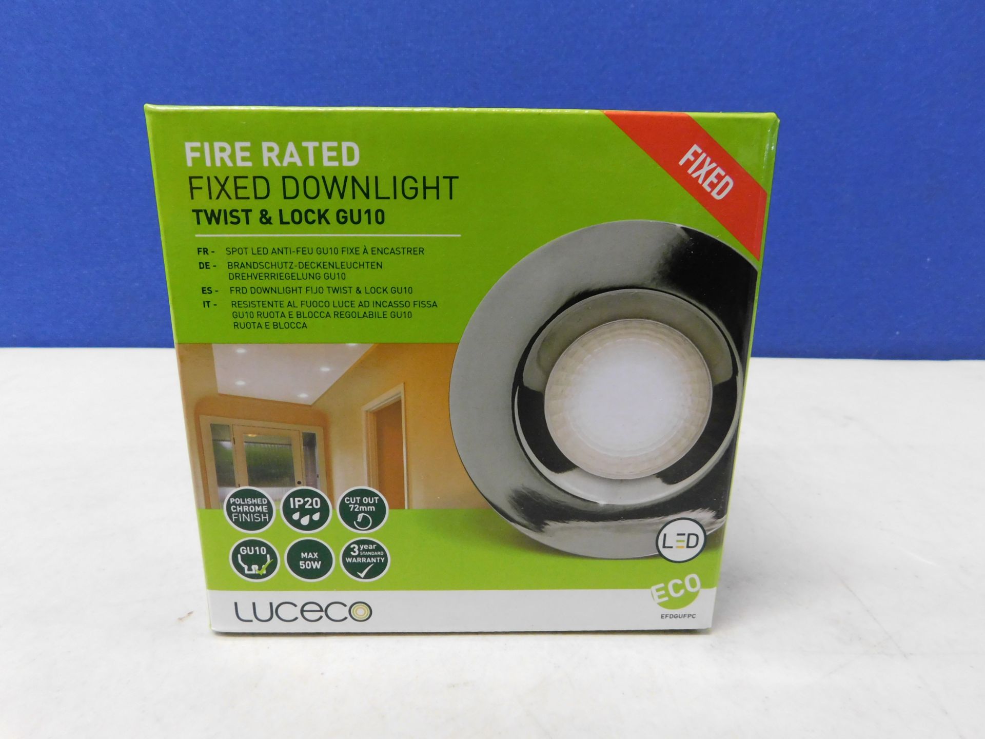 1 BRAND NEW BOXED LUCECO GU10 FIRE RATED FIXED DOWNLIGHT RRP Â£12.99