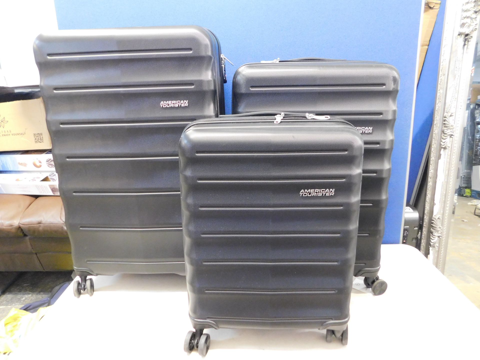 1 AMERICAN TOURISTER VISBY COMBI-LOCK 3 PIECE BLACK HARDSIDE PROTECTION LUGGAGE CASE RRP Â£199