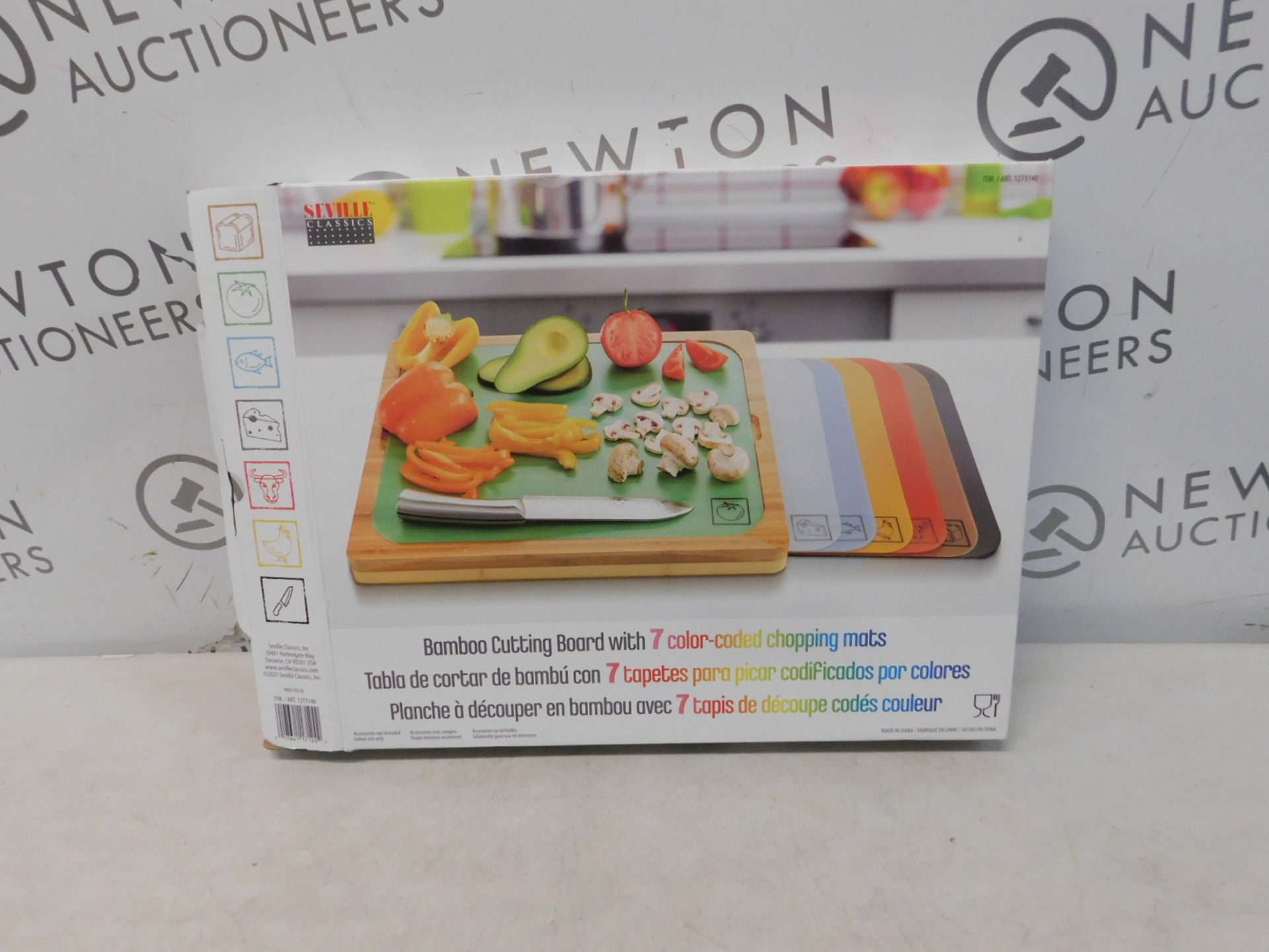 1 BOXED SEVILLE CLASSICS BAMBOO CHOPPING BOARD WITH 7 (APPROX) COLOUR-CODED MATS RRP Â£29.99