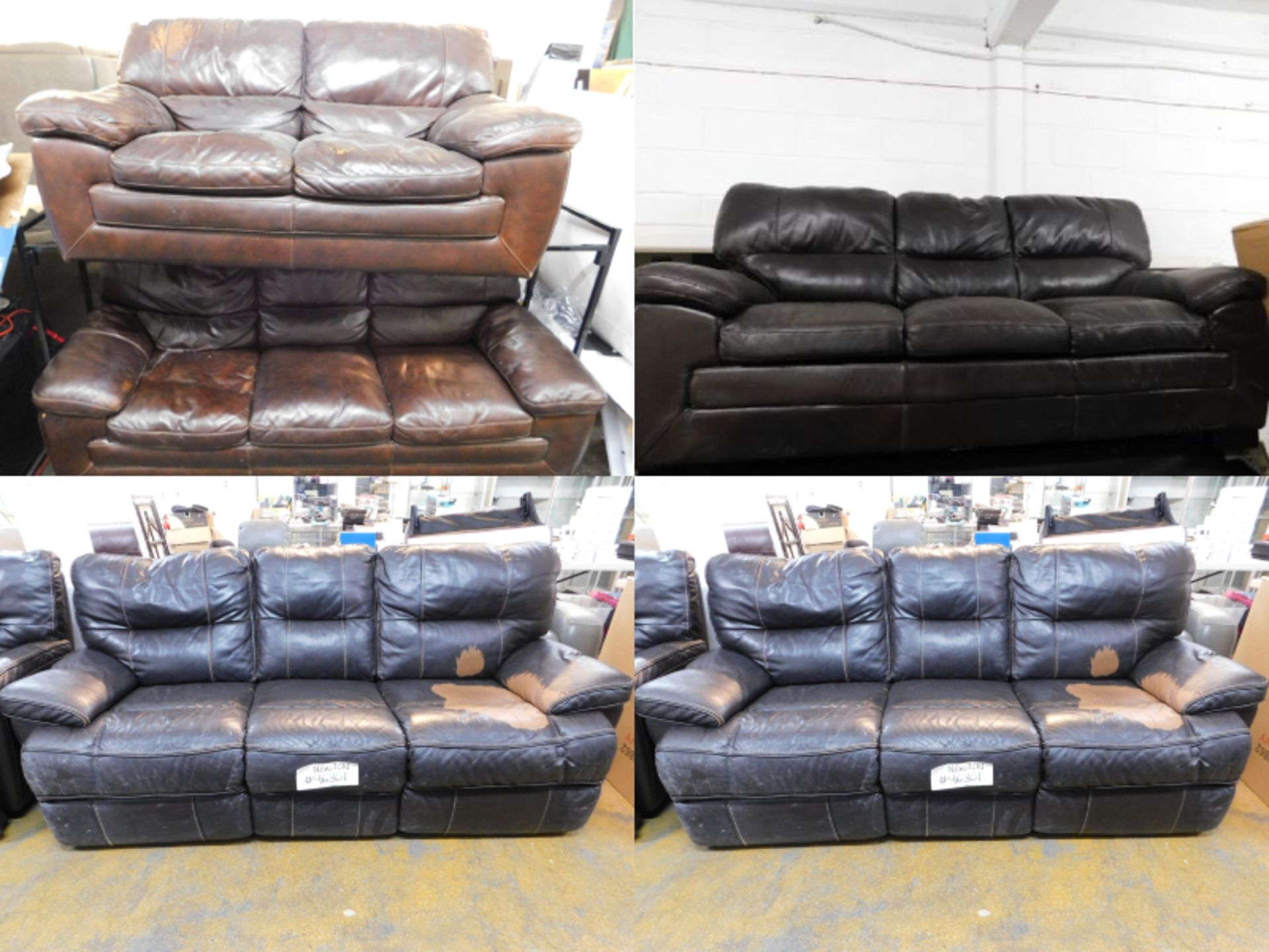 1 SET OF 5 SOFAS: SIMON LI LEONARDO 3+2 SEATER, 2 KUKA TOMLIN LEATHER POWER RECLINING 3 SEATER, DARK