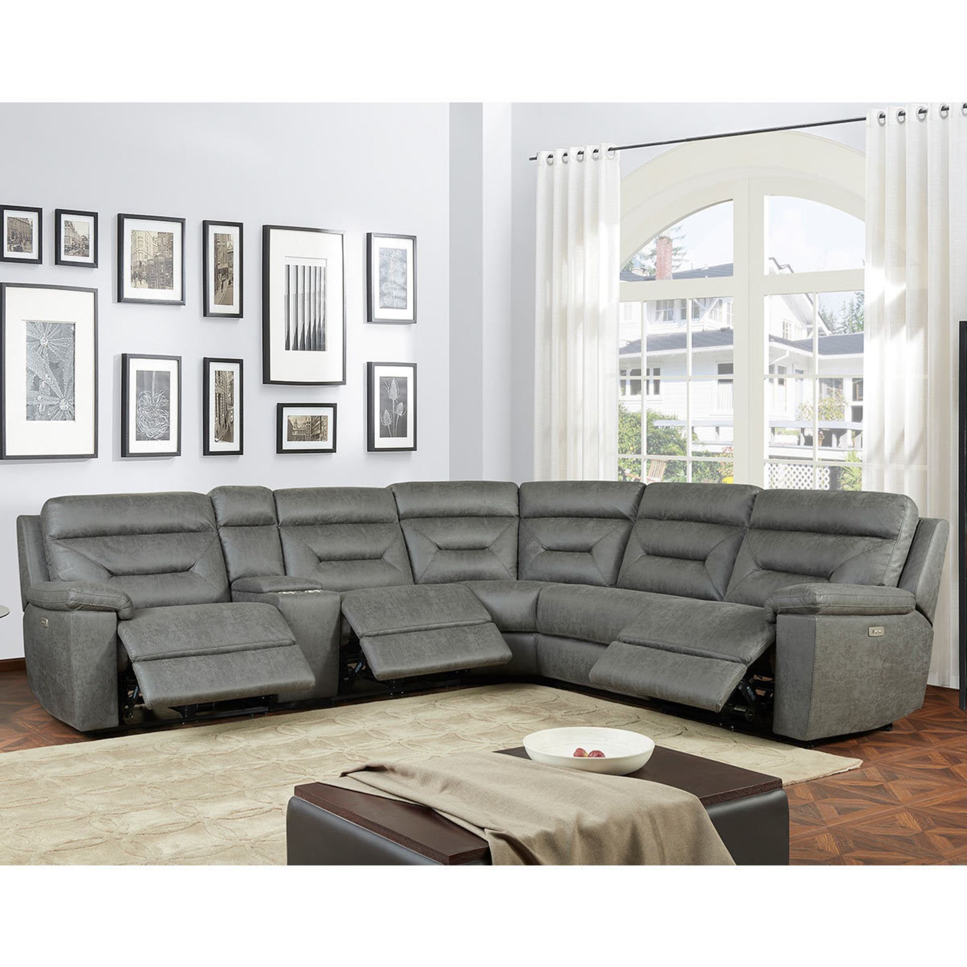 1 GILMAN CREEK JUSTIN GREY FABRIC POWER RECLINING SECTIONAL CORNER SOFA RRP Â£2299 (PICTURES FOR