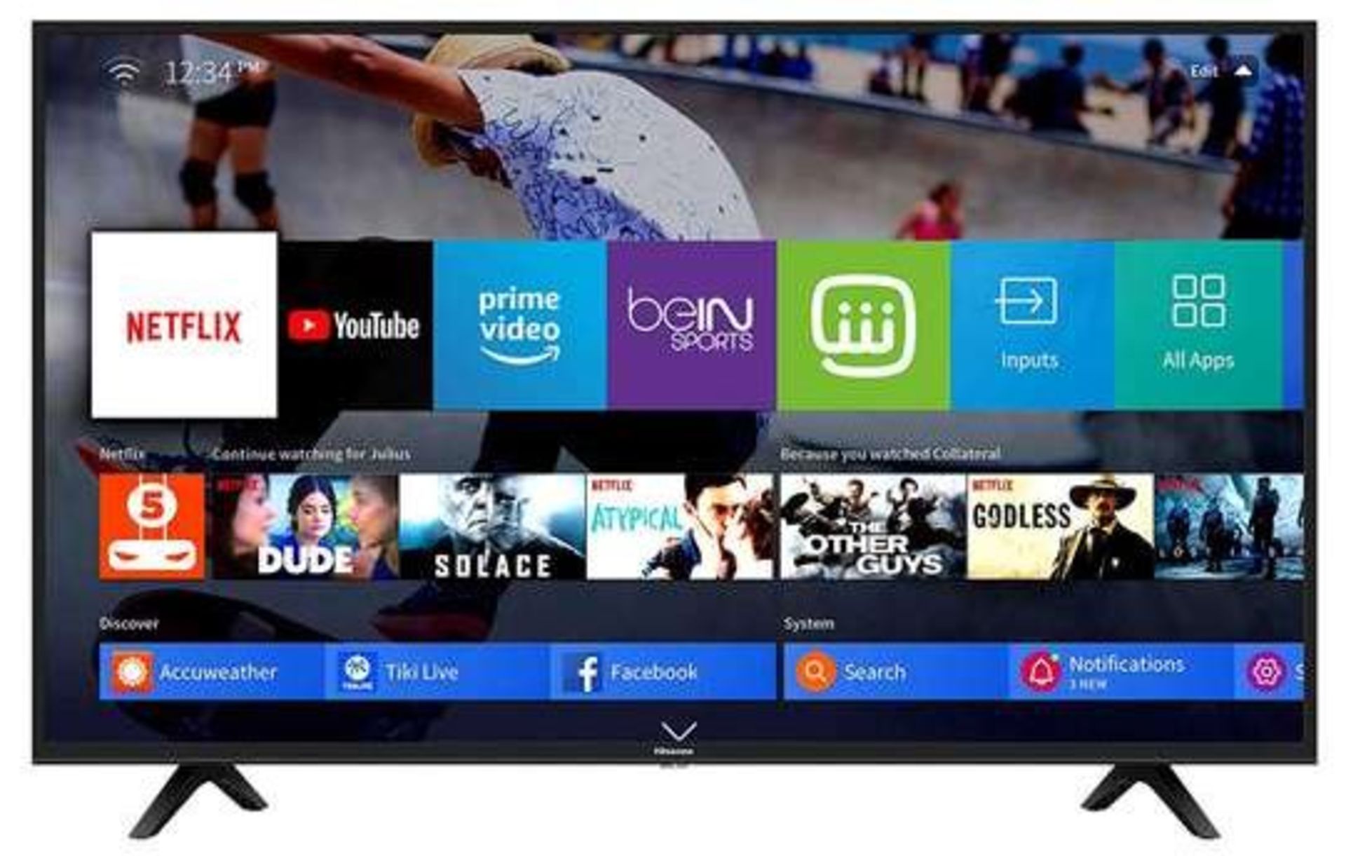 1 BOXED HISENSE 43A7100FTUK 43 INCH 4K ULTRA HD HDR SMART LED TV FREEVIEW PLAY WITH STAND AND REMOTE