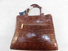 1 OSPREY LONDON TAN LEATHER TOTE WOMENS MOCK CROC HANDBAG RRP Â£195.99