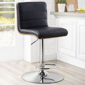1 BAYSIDE FURNISHINGS BLACK BONDED LEATHER GAS LIFT BAR STOOL WITH WOODEN BACK RRP Â£129