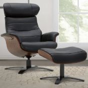 1 GILMAN CREEK KARMA BLACK LEATHER SWIVEL CHAIR WITH OTTOMAN RRP Â£699 (PICTURES FOR ILLUSTRATION