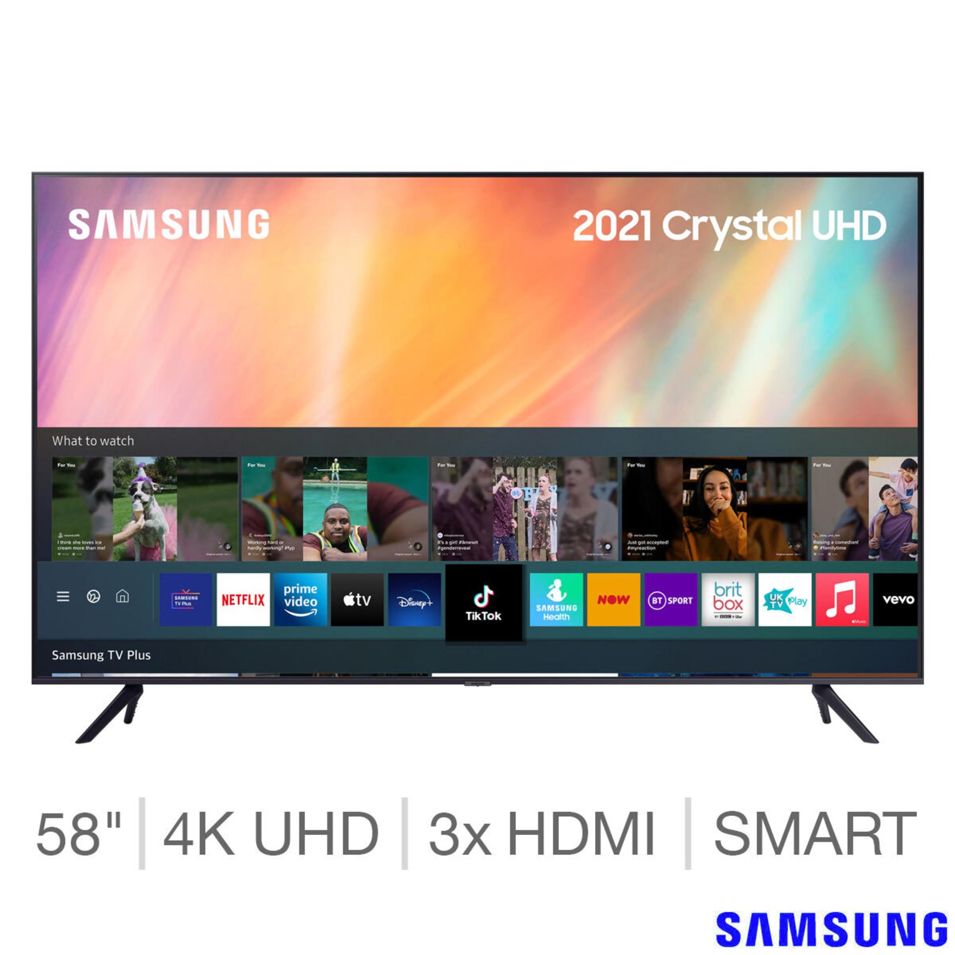 1 SAMSUNG 58" TU7110 CRYSTAL UHD 4K HDR SMART TV WITH REMOTE RRP Â£599 (BLACK SCREEN, SCRATCHES)