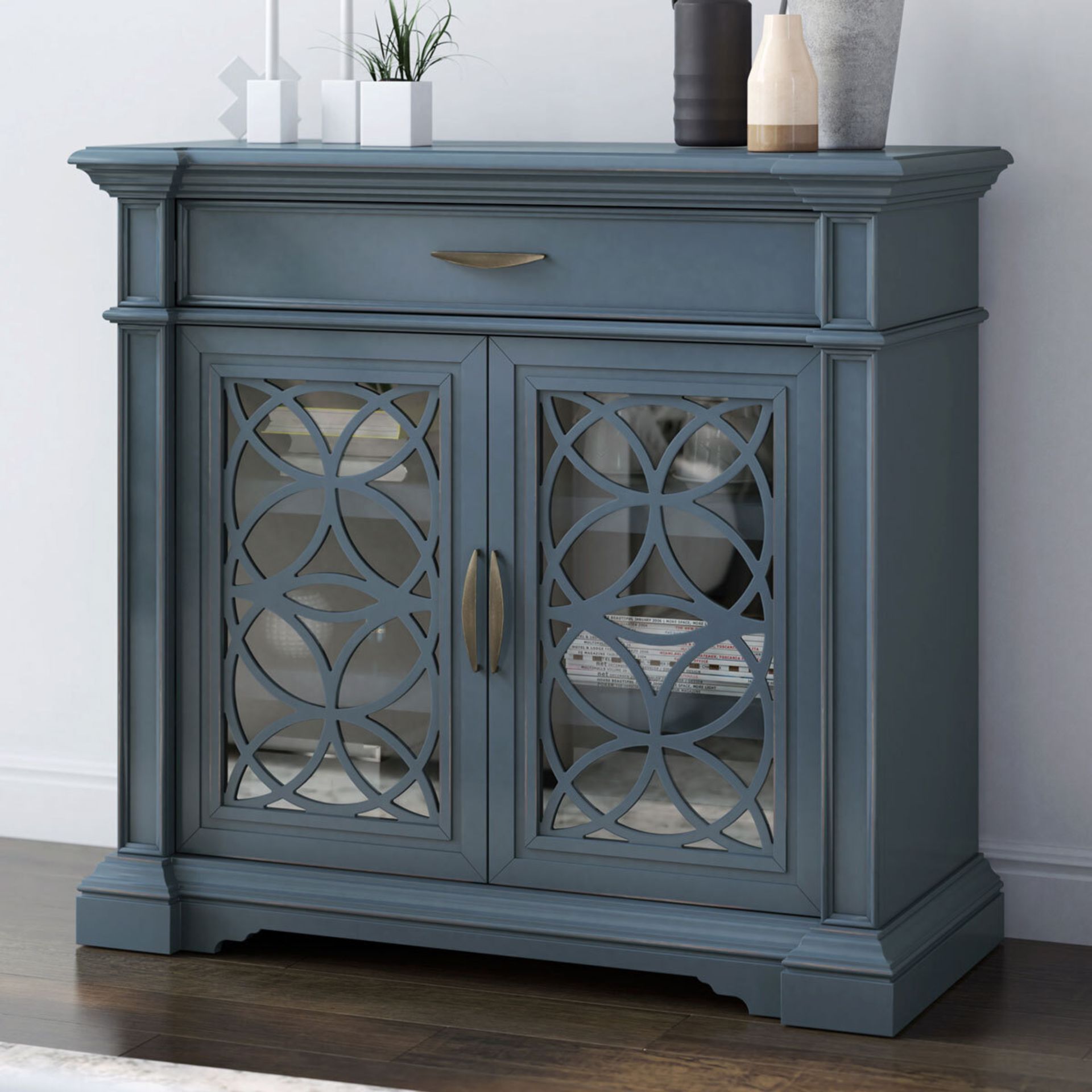 1 BOXED TRESANTI LUNA SMALL BLUE SIDEBOARD RRP Â£449 (PICTURES FOR ILLUSTRATION PURPOSES ONLY)