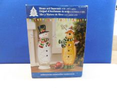 1 BOXED 8 INCHES (41.9CM) INDOOR CRACKLE GLASS SNOWMAN & MOOSE TABLE TOP ORNAMENT WITH 40 LED LIGHTS