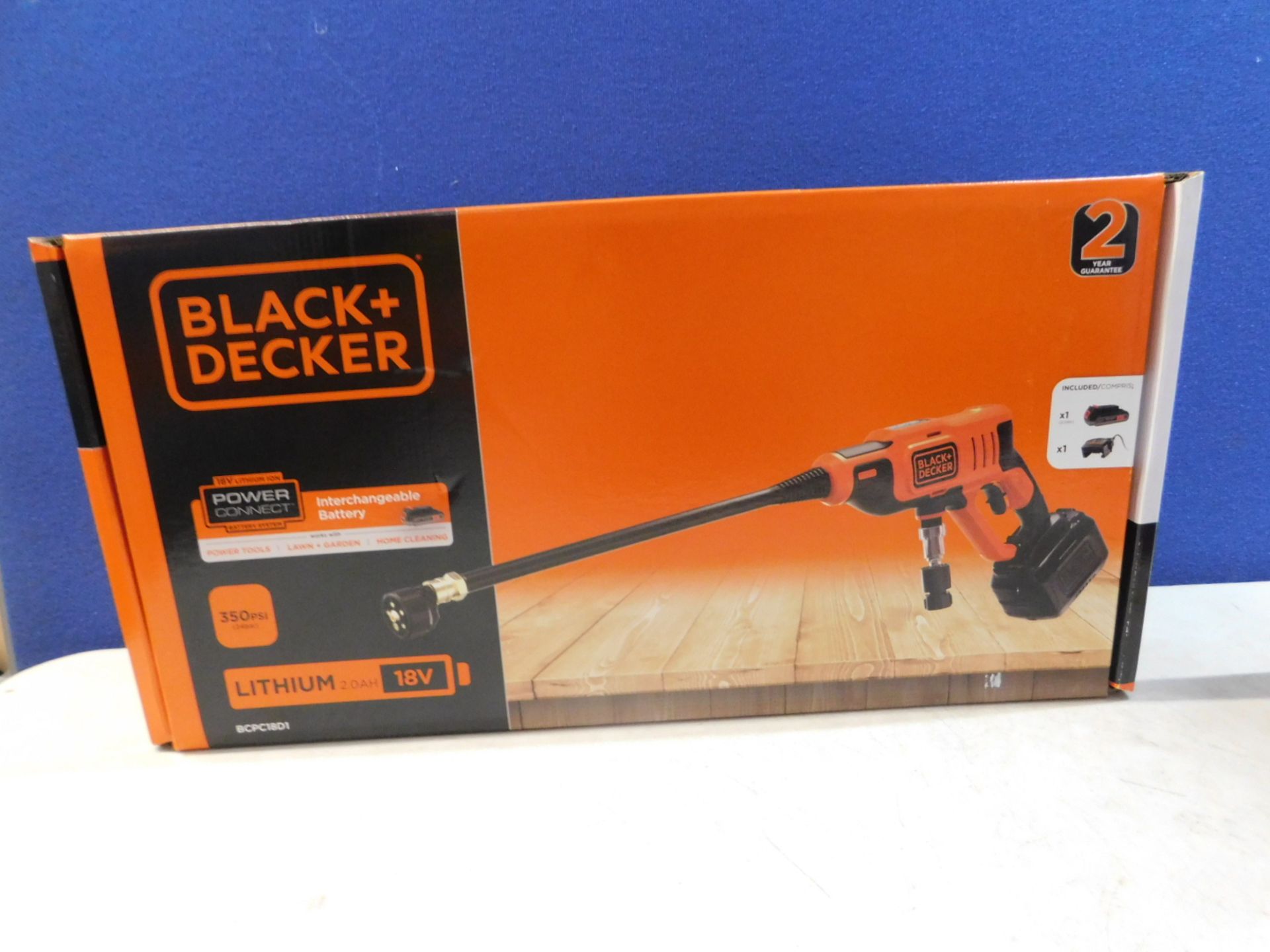 1 BOXED BLACK AND DECKER 18V 2AH 24 BAR LI-ION CORDLESS PRESSURE WASHER / POWER CLEANER RRP Â£129.