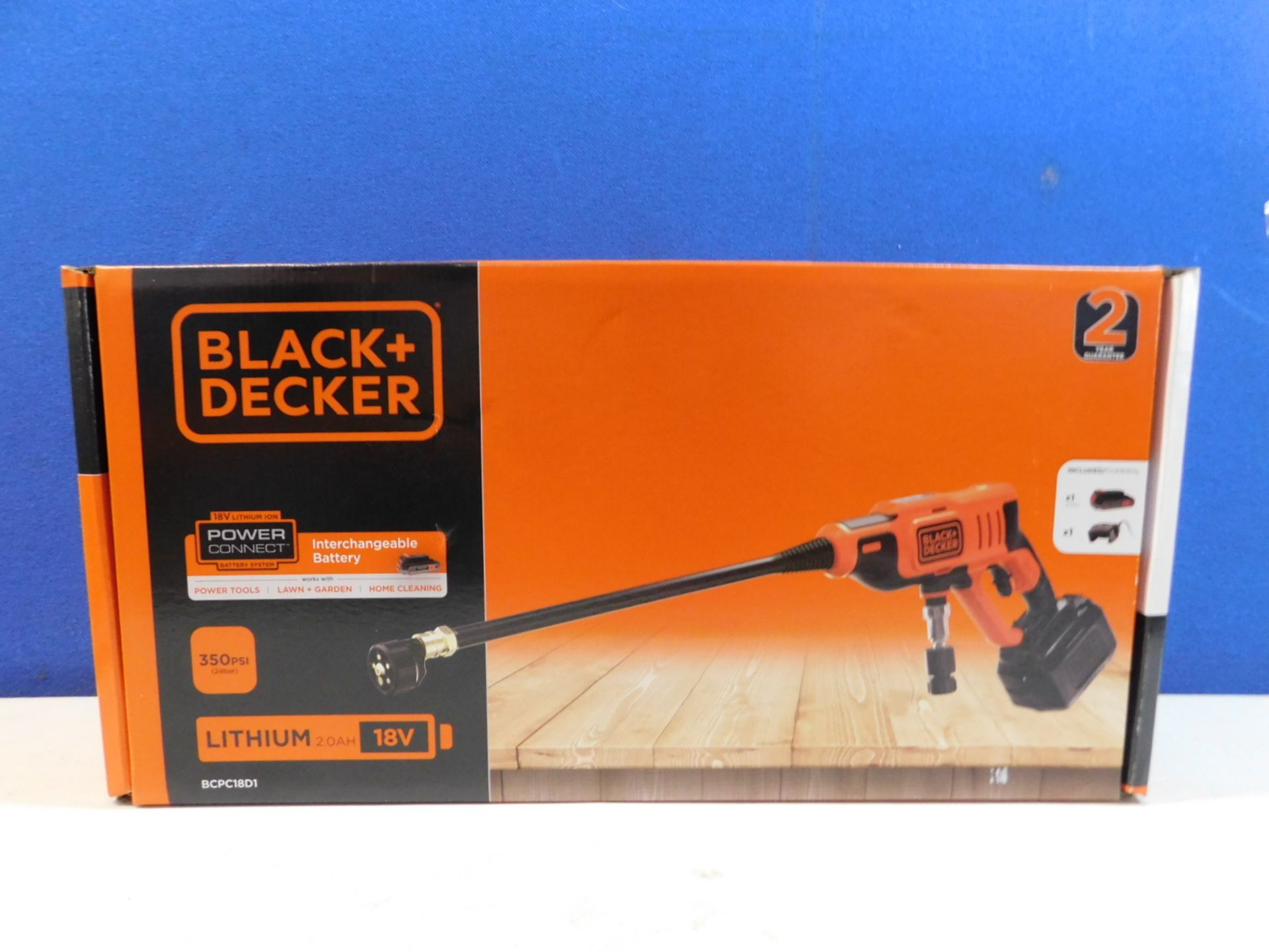 1 BOXED BLACK AND DECKER 18V 2AH 24 BAR LI-ION CORDLESS PRESSURE WASHER / POWER CLEANER RRP Â£129.