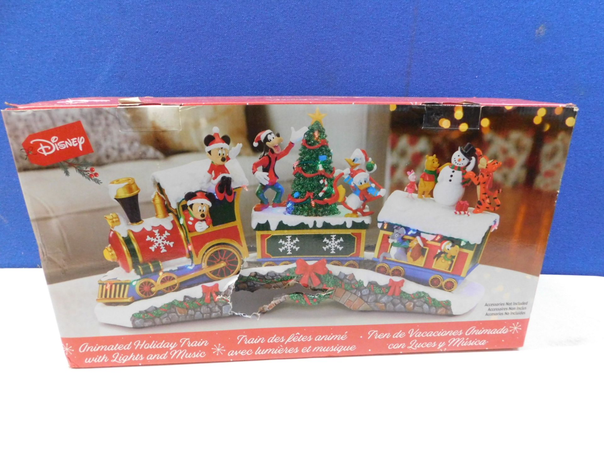 1 BOXED DISNEY 10.2 INCHES (25.9CM) CHRISTMAS TRAIN TABLE TOP ORNAMENT WITH LIGHTS AND SOUNDS RRP