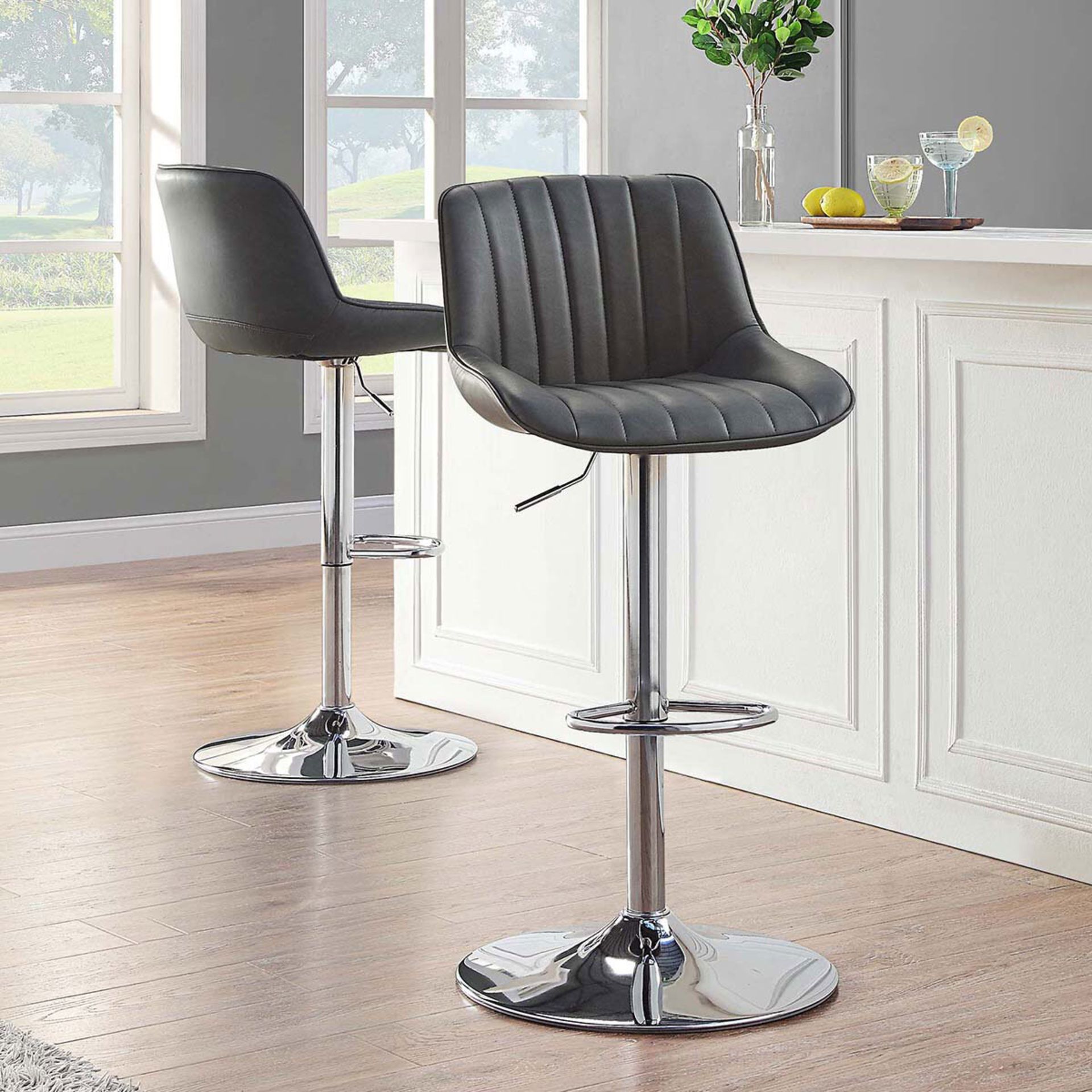 1 BAYSIDE FURNISHINGS GREY STITCHED GAS LIFT BAR STOOL RRP Â£149 (PICTURES FOR ILLUSTRATION PURPOSES