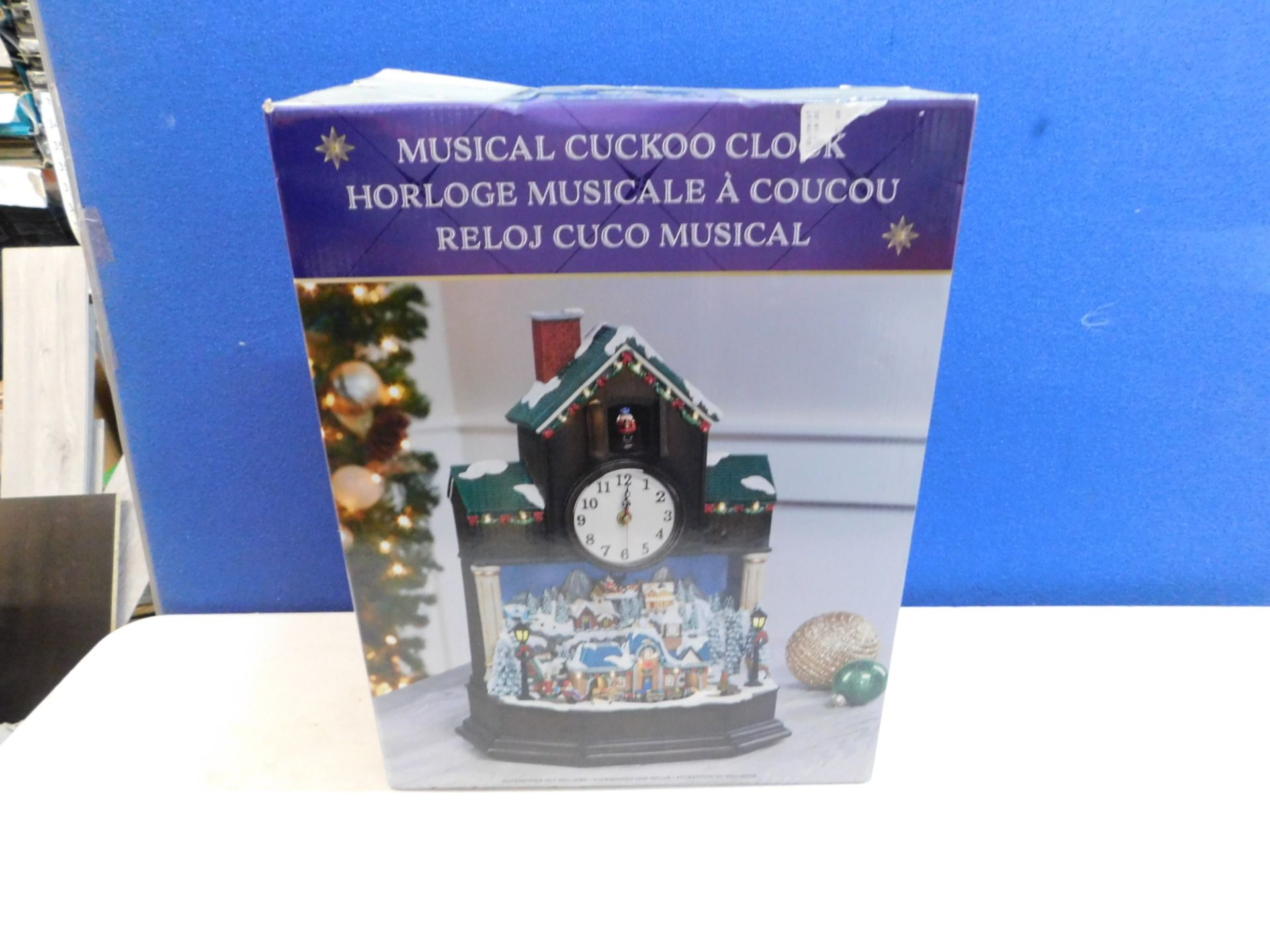 1 BOXED 16.5 INCHES (42CM) MUSICAL CHRISTMAS CUCKOO CLOCK TABLETOP ORNAMENT WITH LED LIGHTS & SOUNDS