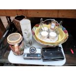 Woods Burslem hand painted fruit and another hand painted Oriental glass vase, Kodak camera,radio,