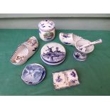 Magpie lot of Delft ware incl. pestle and mortar, 2 painted clogs, miniature wall tiles etc.