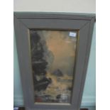 Pr. Grey painted framed seascapes, both of rough seas beside rocks