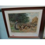 Pears coloured print of a lady feeding her Chickens after R.