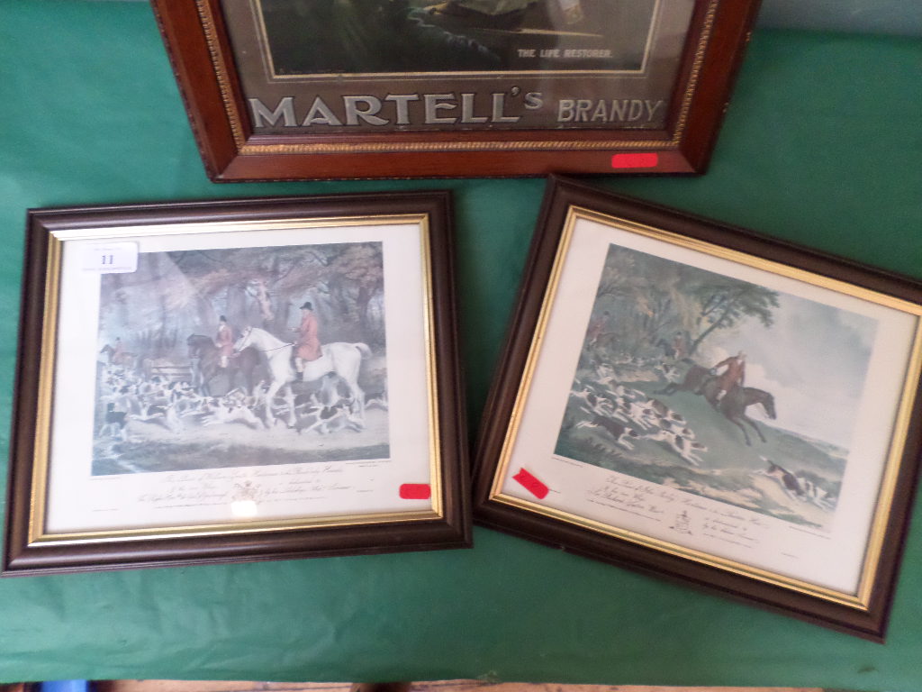 Framed Martel brandy print and 2 small framed hunting prints (Guide Price £8-£12) A VALUABLE - Image 2 of 2