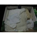 Box of principally embroidered and crotched table linen