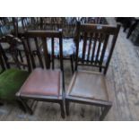 Two high backed oak framed dining chairs,