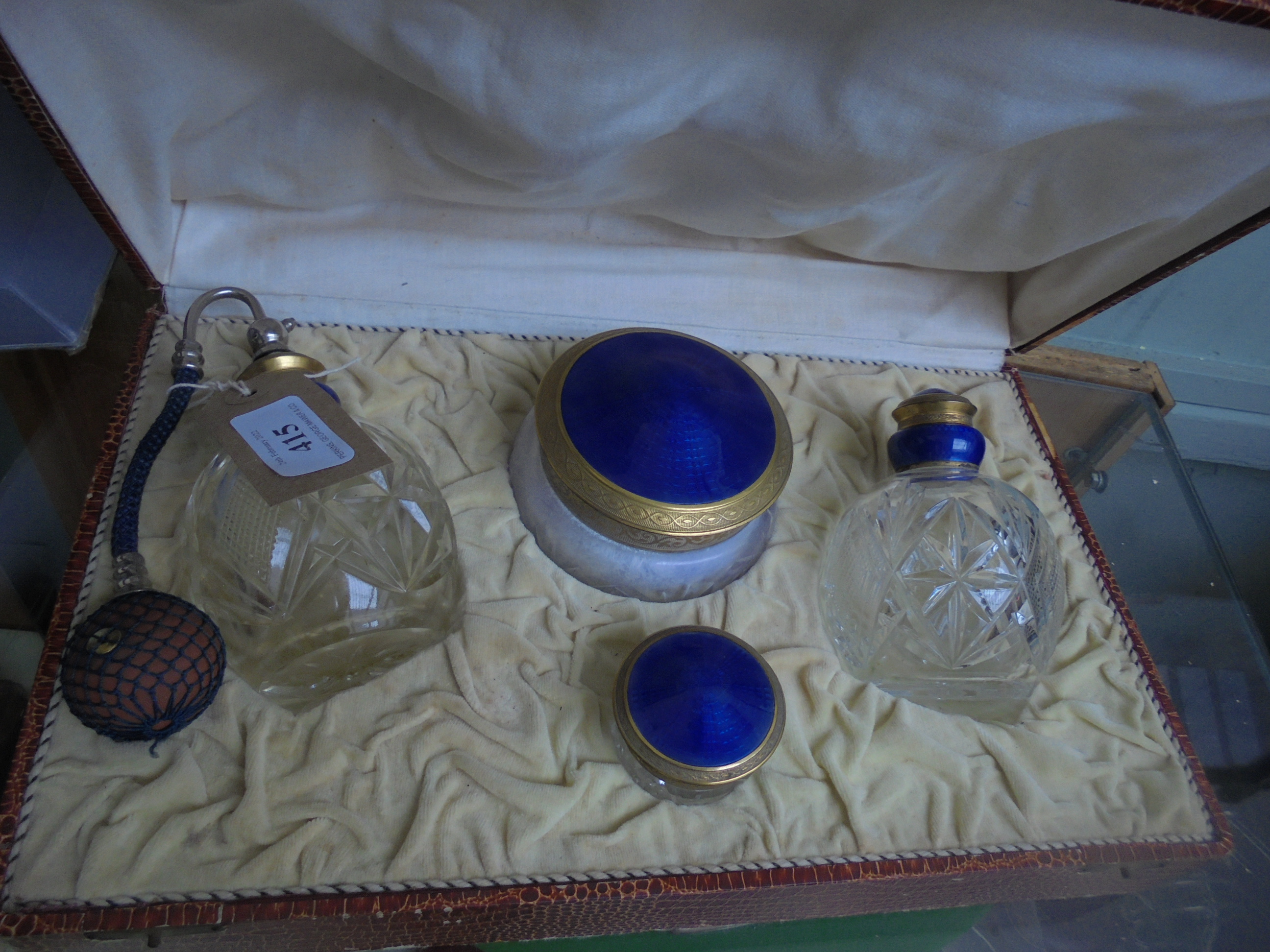 Boxed late Victorian cut glass 4 piece ladies dressing table scent/perfume set