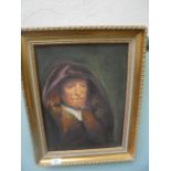 Gilt framed copy oil on canvas of an eldery lady