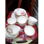 Part Royal Crown pottery pink rosebud bone china tea service (19 pieces) and a 6 piece Royal Crown