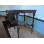 Octagonal occasional table with reeded supports united by undershelf all on delicate pot castors