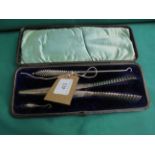 4 piece button hook glove stretcher set in original fitted black leather case