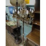 Brass 6 point crystal pear drop lustre standard lamp fitting