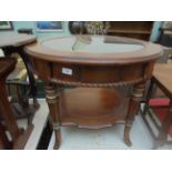 Oval side table with undershelf,
