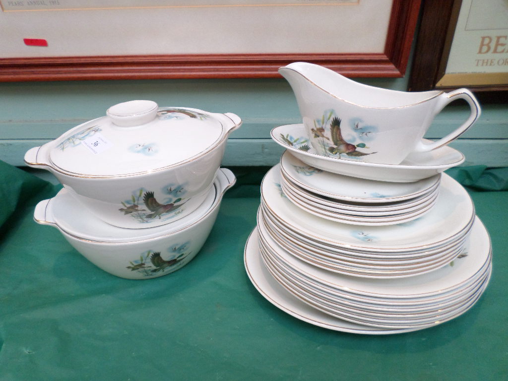 White ground Myott ironstone Mallard Wild Duck part dinner service (21 pieces)