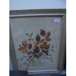 Gilt and cream framed multi-coloured silk embroidery of autumnal leaves