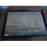 Early ebony framed coloured print believed of Tetney Lock