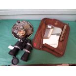 Collectors lot incl. brush and mirror wall tidy, pair of binoculars and a sel.